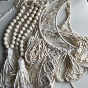 Dream Catcher and Farmhouse Beads Wood Bead Garland with Tassels
